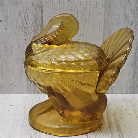 Vintage Le Smith Amber Orange Glass Turkey Candy Dish With Lid Ebay