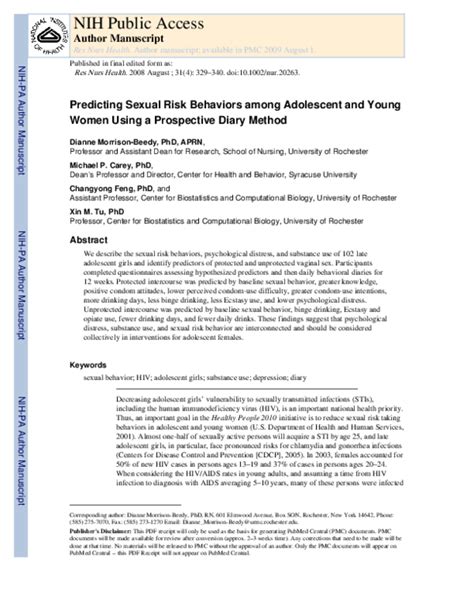 Pdf Predicting Sexual Risk Behaviors Among Adolescent And Young Women