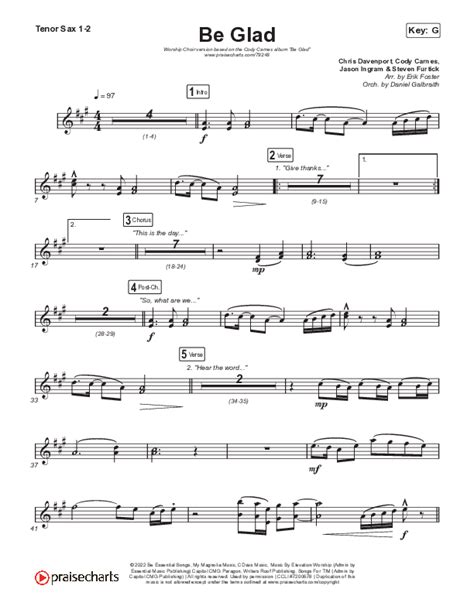 Be Glad Worship Choir SAB Tenor Sax Sheet Music PDF Cody Carnes