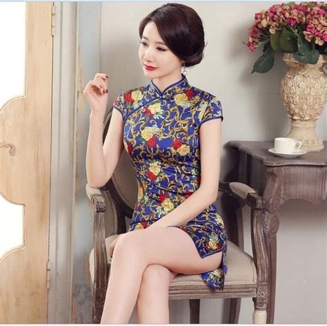 Fashion Chinese Women S Silk Satin Mini Dress Cheongsam Blue Sz6 8 10 12 14 Chinese Dress