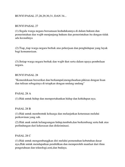 Bunyi Pasal 27 J 28 J 29 J 30 J 31 Pdf