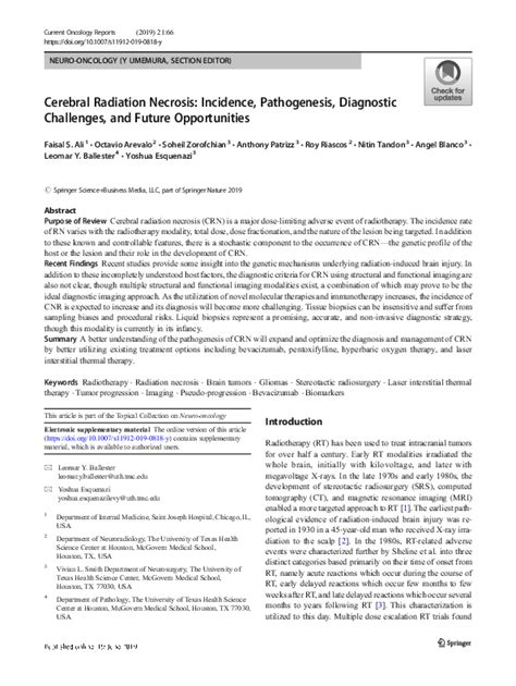 Pdf Cerebral Radiation Necrosis Incidence Pathogenesis Diagnostic