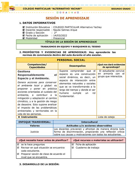 Sesion Personal Social 14 de marzo 2022 SESIÓN DE APRENDIZAJE 1