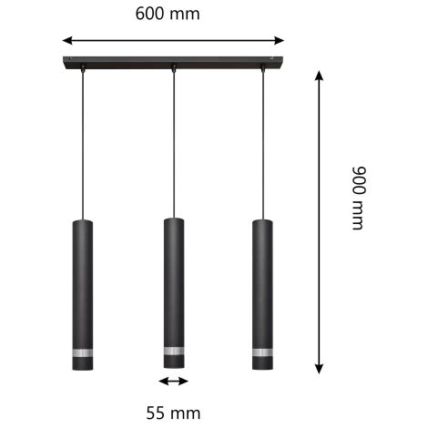 LED Suspension Filaire TUBA 3xGU10 6 5W 230V Noire Chrome Lumimania