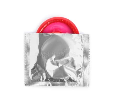 Torn Condom Package Isolated On White Top View Safe Sex Stock Photo