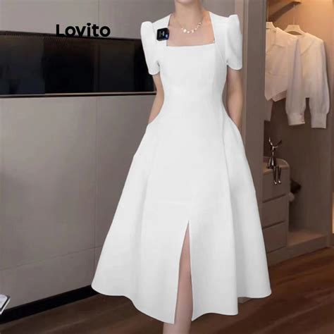 Lovito Vestido Simples Divis O Na Frente E Decote Quadrado Para