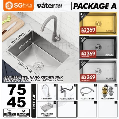 Vater Premium 65 75 86 100 Nano Sink ABCD Package Deals Stainless Steel