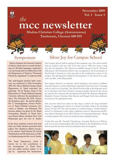 Mcc Newsletter Madras Christian College Autonomous