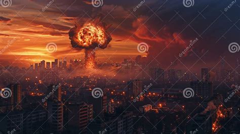 dramatic scene depicting  massive nuclear explosion   cityscape