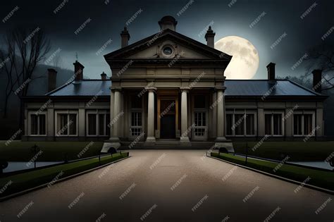 Premium AI Image | A dark and cloudy night with a large house in the background.