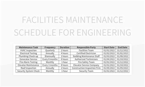 Facilities Maintenance Schedule For Engineering Excel Template And ...