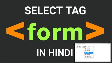 LEC 26 HTML Drop Down List Select Tag In Html5 Option Tag And