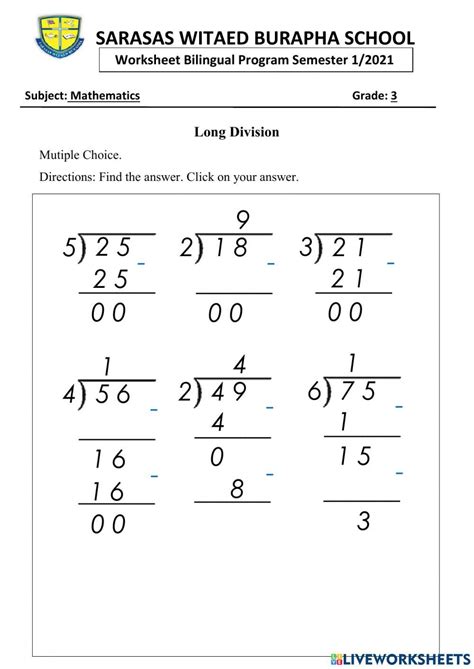 Long Division For Grade 3 Worksheet Live Worksheets Worksheets Library