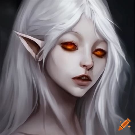 Albino Demoness With Golden Eyes Short White Hair And White Horns In