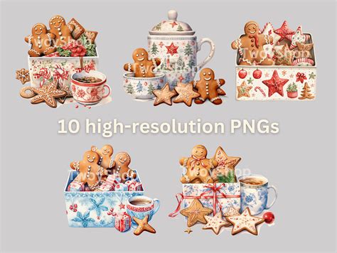 Watercolor Gingerbread Cookies Clipart 10 Jpegs And PNG Files