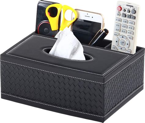 Xnone Tissue Box Cover Rectangle Black Kleenex Box Holder Pu Leather Facial Tissue