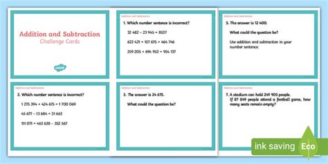 Planit Maths Y5 Addition And Subtraction Challenge Cards