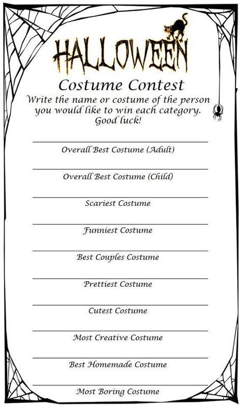 Printable Costume Contest Categories