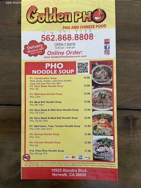 Online Menu Of Golden Pho Restaurant Orange California 92869 Zmenu