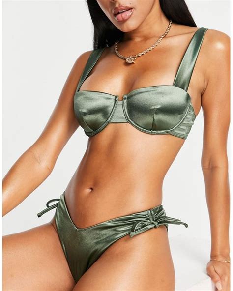 Asos Synthetic Gleam Underwired Bikini Top In Green Lyst