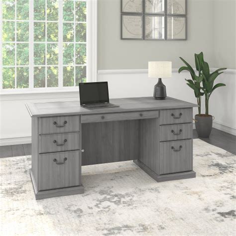 Bush Saratoga Executive Desk With Drawers Modern Gray Ex45866 03k