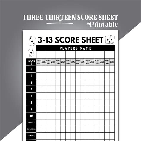 3 13 Game Score Sheets Three Thirteen Card Game Score Sheets 3 To 13