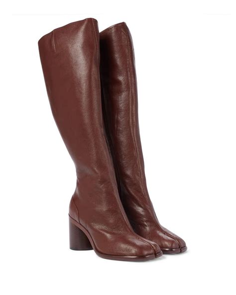 Maison Margiela Tabi Leather Knee High Boots In Brown Lyst