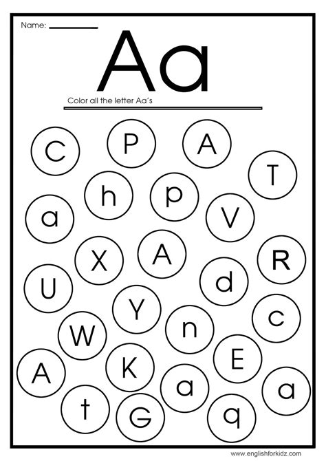 Identifying Letters Worksheets Find The Letter A Worksheet