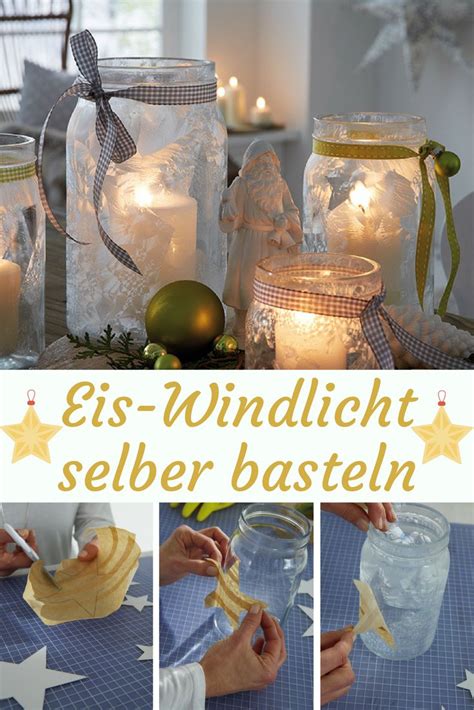 Eis Windlicht Basteln weihnachten gläser Weihnachtsdeko kerzen