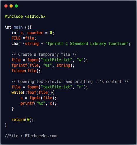 C Fprintf Fprintf C Library Function Btech Geeks