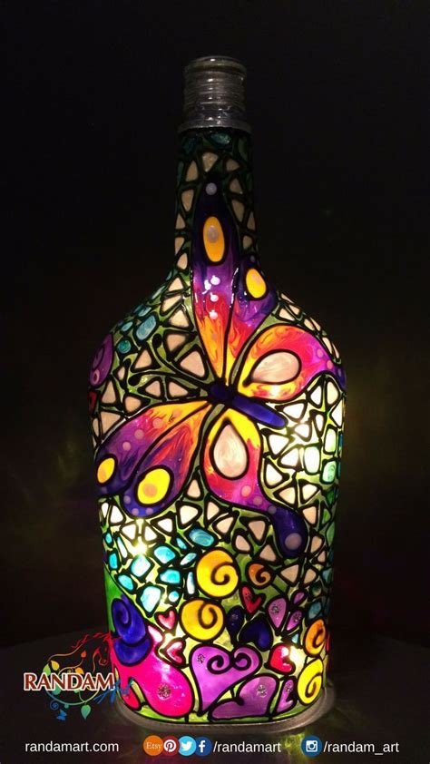 Hand Painted Bottle Light Hand Painted Bottles Glass Bottle Crafts