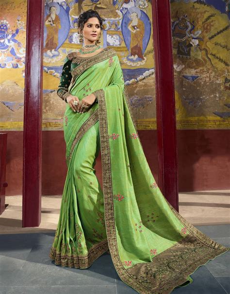 Parrot Green Woven Raw Silk Saree With Blouse Unavailable 3137786