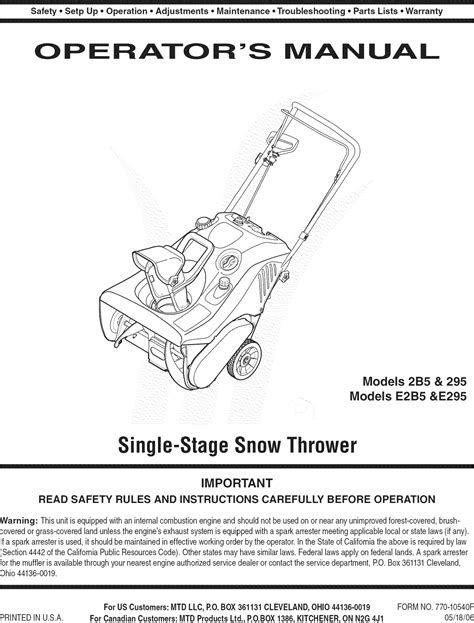 MTD 31AS2B5 801 User Manual SNOW THROWER Manuals And Guides 1108389L