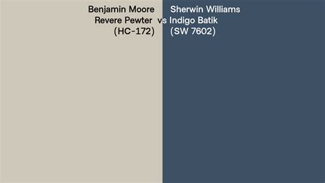 Benjamin Moore Revere Pewter Hc 172 Vs Sherwin Williams Indigo Batik Sw 7602 Side By Side