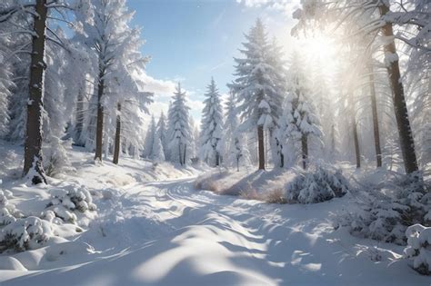 Glistening Snowy Forest Scene Premium Ai Generated Image
