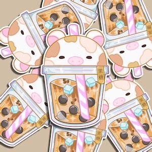 Cow Bubble Tea Stickers Cute Cow Boba Milk Tea Sticker Fruit Cow Boba