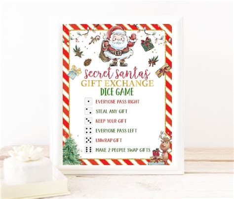 Christmas Dice Game Printable Secret Santa T Exchange Christmas