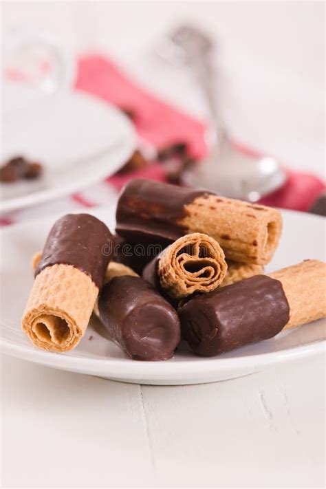 Chocolate wafer rolls. stock image. Image of dish, cookie - 209958281