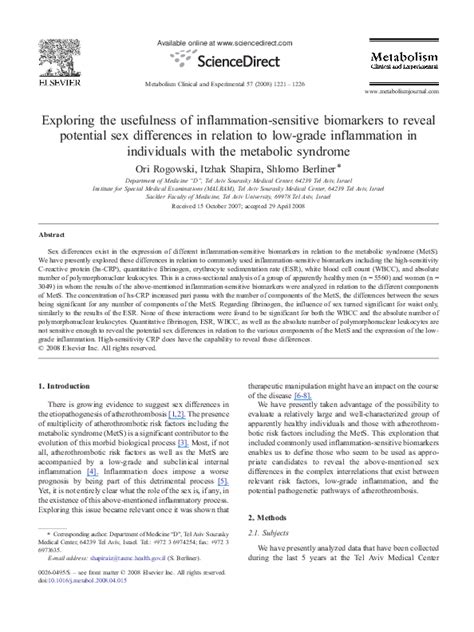 Pdf Exploring The Usefulness Of Inflammation Sensitive Biomarkers To