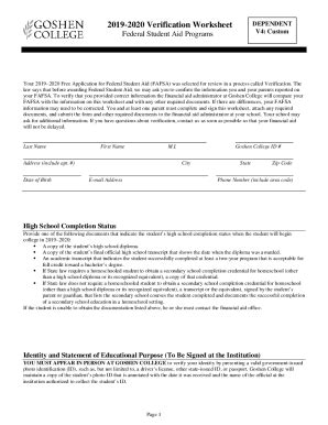 Fillable Online Fillable Form 1 20192020 Custom Verification Worksheet