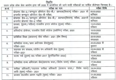 उत्तर प्रदेश लोक सेवा आयोग ने वर्ष 2022 का परीक्षा कैलेंडर किया जारी