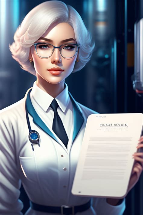 Lexica Beautiful Anime Girl With Short White Hair Wearing Lab Coat