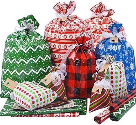 Funrous 50 Pcs Christmas Drawstring Bags Xmas Plastic