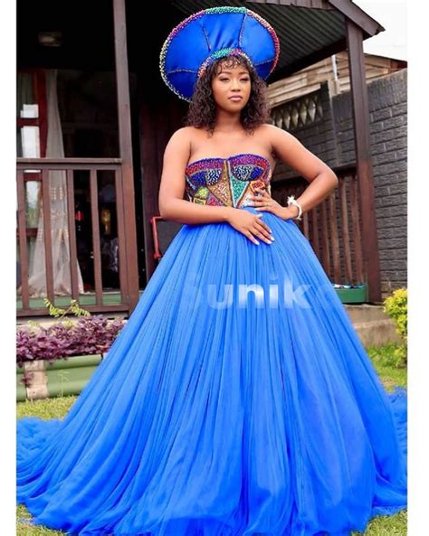 Beaded Zulu Traditional Wedding Dress Blue African Attire Dresses ...