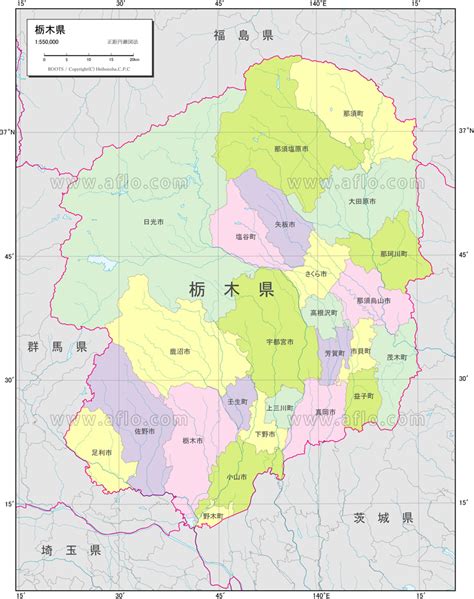 栃木県 行政区分図 ベクター地図素材のダウンロード販売 アフロモール