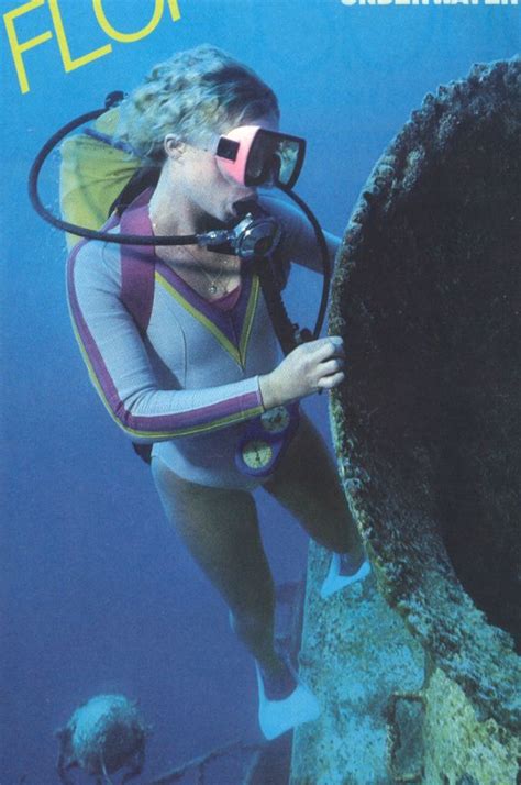 Womens Wetsuit Scuba Diver Sport Girl Snorkeling Diving Vintage