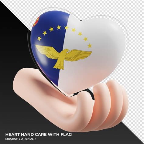 Premium PSD Azores Flag With Heart Hand Care Realistic 3d Textured