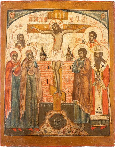 A Monumental Icon Depicting The Crucifixion From A Churc