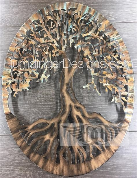 Tree Of Life Metal Wall Art Oval Zen Antique Look Ellipse Desert Blaze