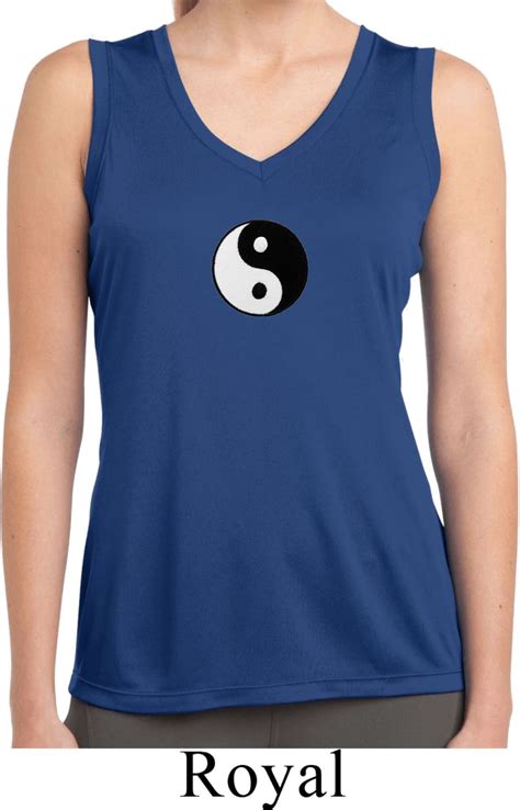 Ladies Shirt Yin Yang Patch Small Sleeveless Moisture Wicking Tee Yin Yang Patch Small Print